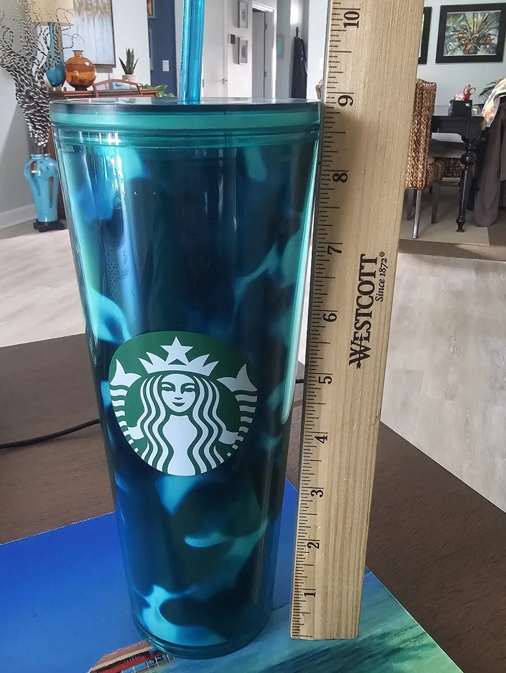 VENTI STARBUCKS GREEN & TEAL WATER WAVE TUMBLER